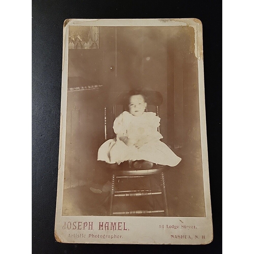 Antique Cabinet Card Photo Baby In Chair Nashua NH Dress Cute